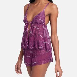 NWT $59 (M) BEBE LOGO PRINT MESH 2 PIECE CAMI SET